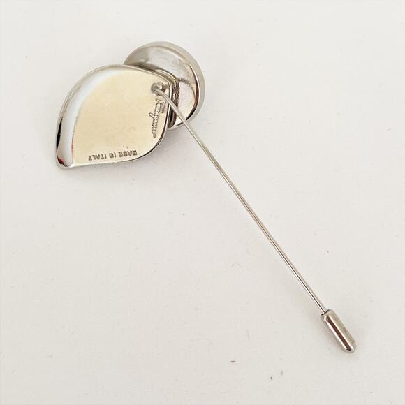 FERRAGAMO Vintage Leaf and Faux Pearl Silver Tone Stick Pin Lapel Hat - Picture 5 of 10